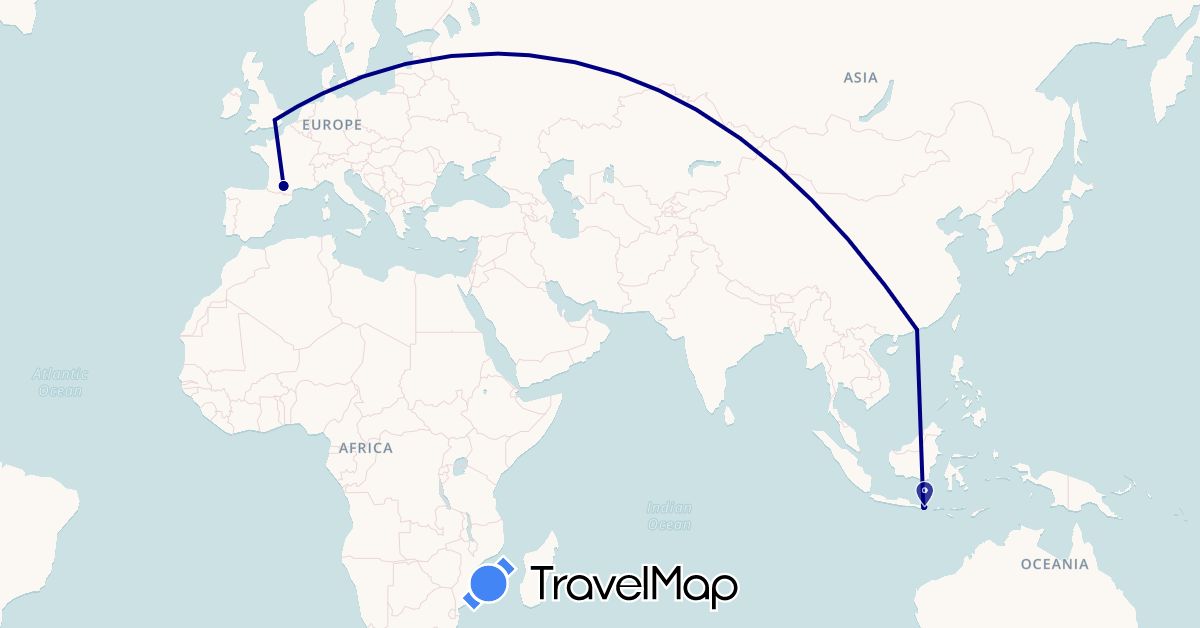TravelMap itinerary: driving in France, United Kingdom, Hong Kong, Indonesia (Asia, Europe)